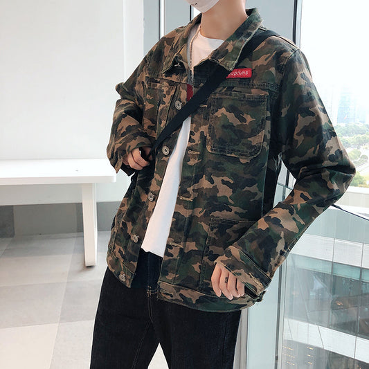 New Mens Camouflage Denim Jacket Coat