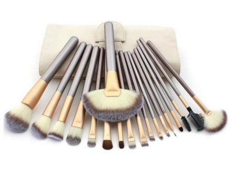 White & Champagne Makeup Brushes Set