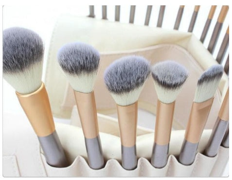 White & Champagne Makeup Brushes Set