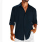 Casual  Long Sleeve Shirt With Pocket Lace Polo Collar Solid Color Button Mens Clothing