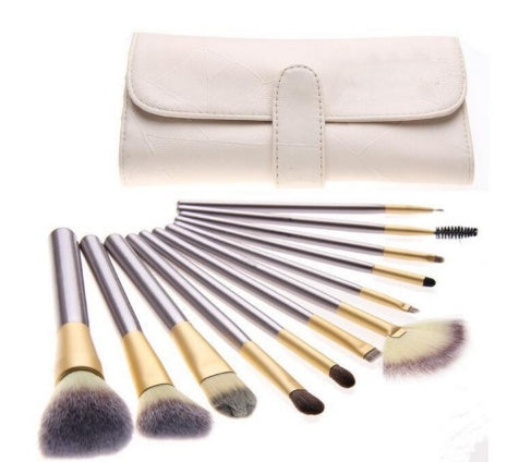 White & Champagne Makeup Brushes Set