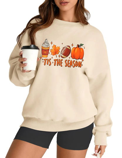AKEWEI Women Oversized Sweatshirt Fall Winter Outfits 2024 Teen Girl Clothing Graphic Preppy Crewneck Halloween Sweatshirts Fleece Pullover Sweater (Apricot Autumn S)