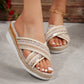 Linen Wedge Sandals Summer Ethnic Style Cross-strap Sandals For Women Non-slip Slides Beach Shoes