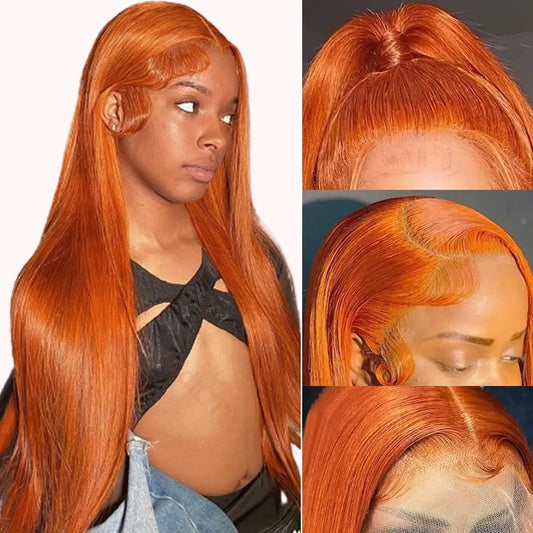13×4 Ginger Blonde Lace Front Wigs Human Hair 26Inch 180% Density Ginger Orange HD Transparent Lace Frontal Wigs for Black Women Glueless Wigs Lace Front Wigs Pre Plucked Hairline with Bleached Konts